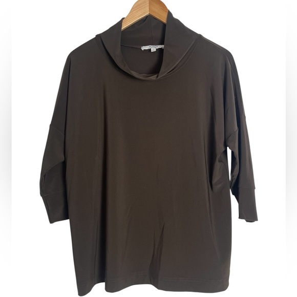 Sympli | Brown Mock Neck Jersey 3/4 Sleeve Go-To T Minimalist Contemporary - Picture 1 of 3